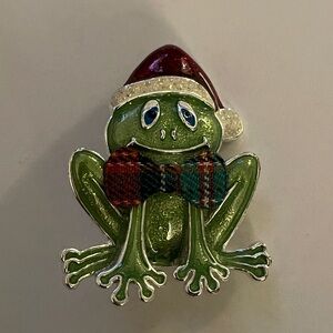 VTG Festive Frog Brooch with Santa Hat
